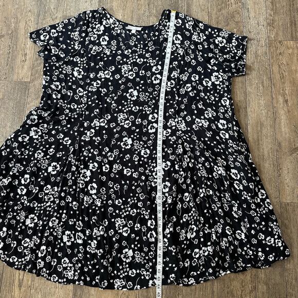 Woman Within Size 32W Black White Floral Midi Boho Sheer Rayon V Neck Long Dress - Picture 5 of 7